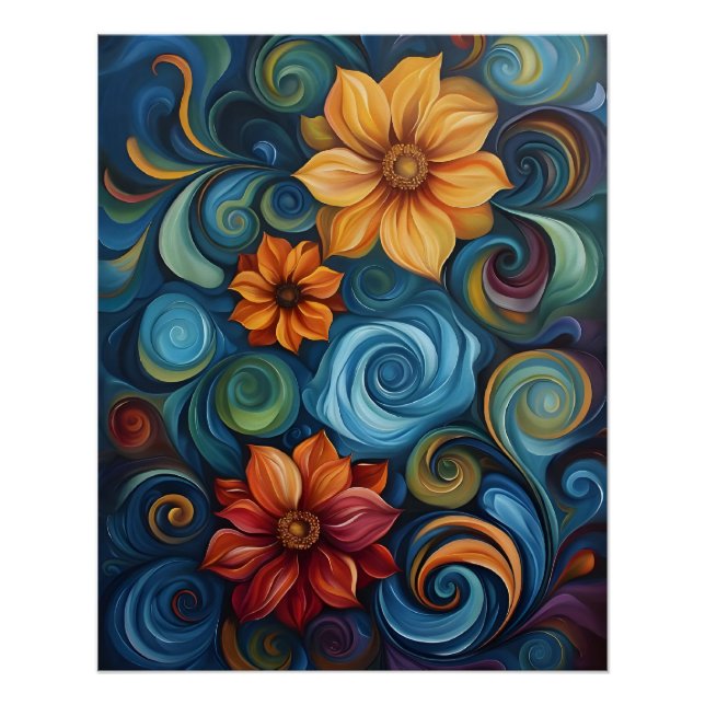 Póster Flower Swirls Digital Art Design (Frente)