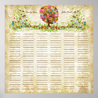 Poster Flower Tree Print  Quaker Wedding Certificate
