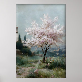 Poster Flowering Trees Print, Antique Spring Field