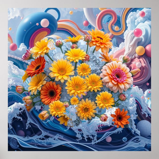Poster Flowers and Ocean Waves (Frente)