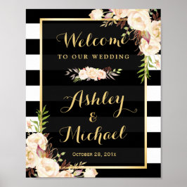 Poster Flowers Black White Stripe Sinal de Casamento