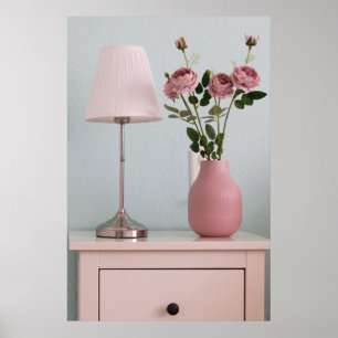 Poster Flowers Pale Pink Roses on Nightstand