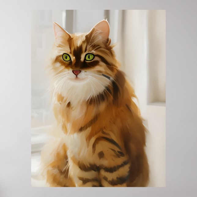 Poster Fluffy Ginger Cat na janela (Frente)