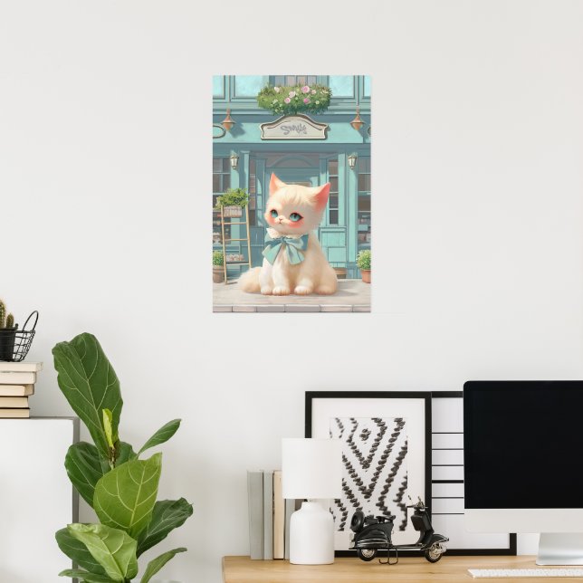 Poster Fluffy Kitten com Arco Azul no Compro de Odontolog (Escritório em casa)