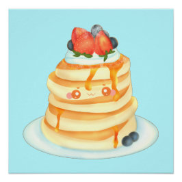 Póster Fluffy Pancakes Com Xarope, Fruta E Creme De Mapea