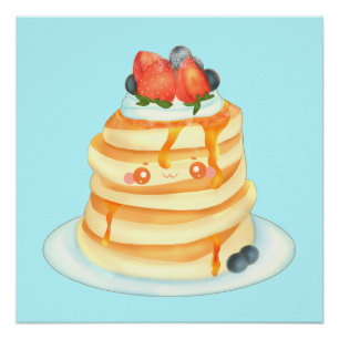 Póster Fluffy Pancakes Com Xarope, Fruta E Creme De Mapea