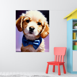 Poster Fluffy Puppy Adorável w Arco azul