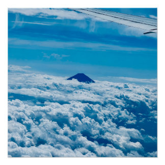 Póster Flugzeug vor Fuji Japan Reise Skyline