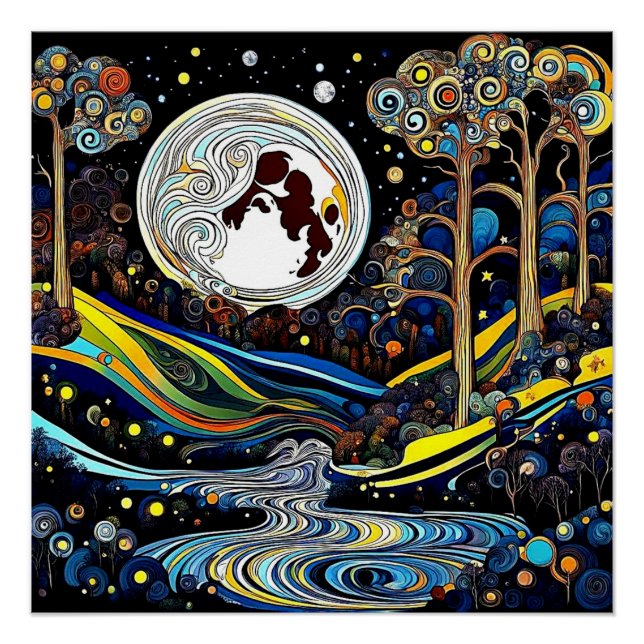 Póster Fluid Moon over landscape (Frente)