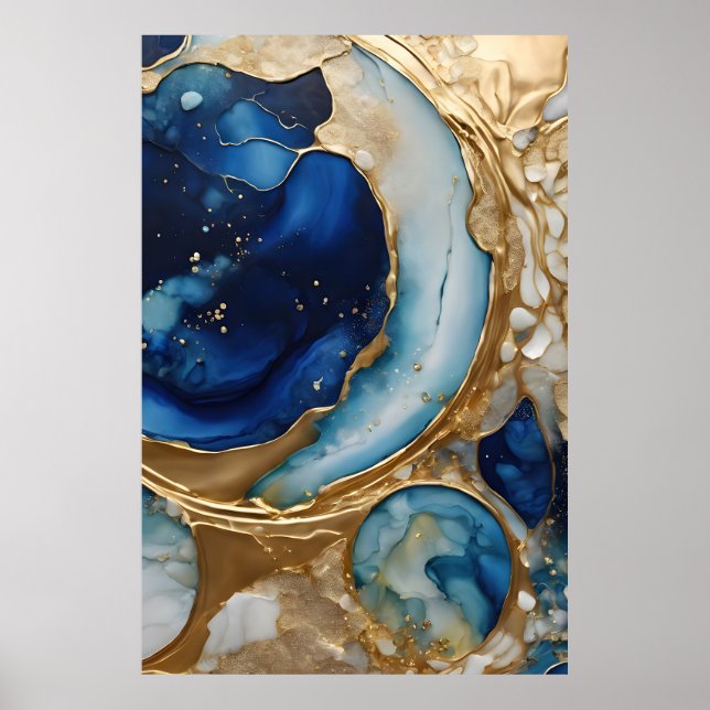Poster Fluido Abstrato Dourado-Marinho Praia (Frente)