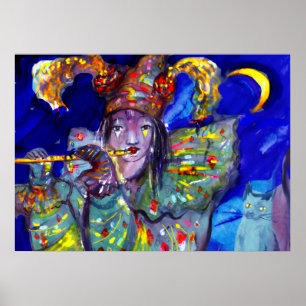 Póster FLUTIST noite AZUL/Venetian do carnaval