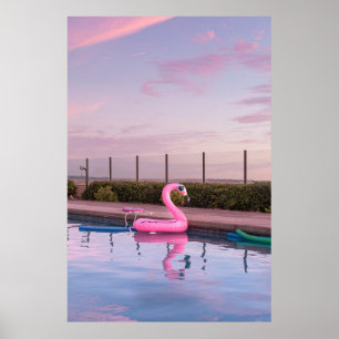 Poster Flutuador de água Flamingo na piscina de nataçã