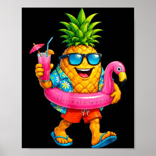 Poster Flutuador de flamingo rosa abacaxi havaiano aloha
