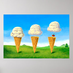 Poster Flutuador de Sorvete - Balão de Ar Quente Pintura