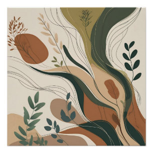 Póster Fluxo Botânico - Natureza Abstrato nos Tonos Terre