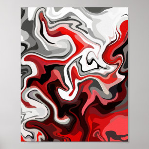 Poster Fluxo de abstrato de Tons vermelhos, pretos, branc