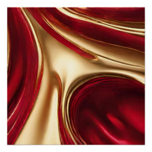 Póster Fluxo de Abstrato moderno - Vermelho e Dourado-