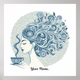 Poster Fluxo de arte feminina - Fusão de Azulejo azul