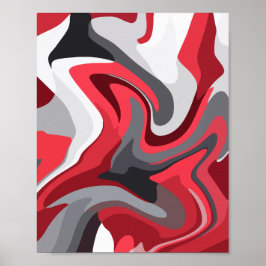 Poster Fluxo de cor abstrato vermelho, branco e Cinza