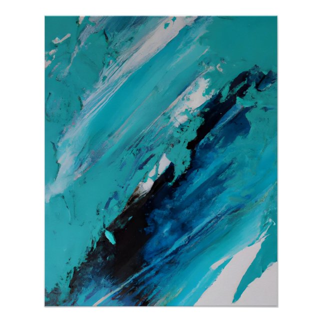 Póster Fluxo de Energia Abstrata Azul Turquesa Ousada (Frente)