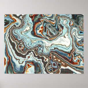 Poster Fluxo de Geodo de Mármore de Cobre Azul