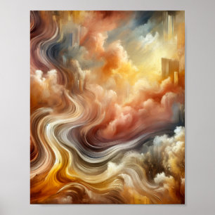 Poster Fluxo de Nuvem Dourada Abstrato Surreal Energia