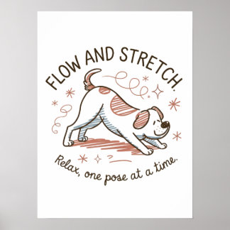 Poster Fluxo e Alongamento - Desenho de Cachorro de Yoga