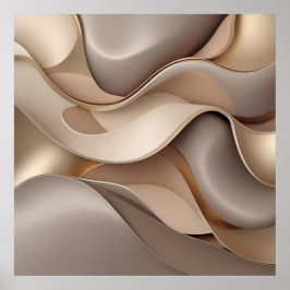 Poster Fluxo Elegante de Abstrato - Dourado e Taupe Wa mi