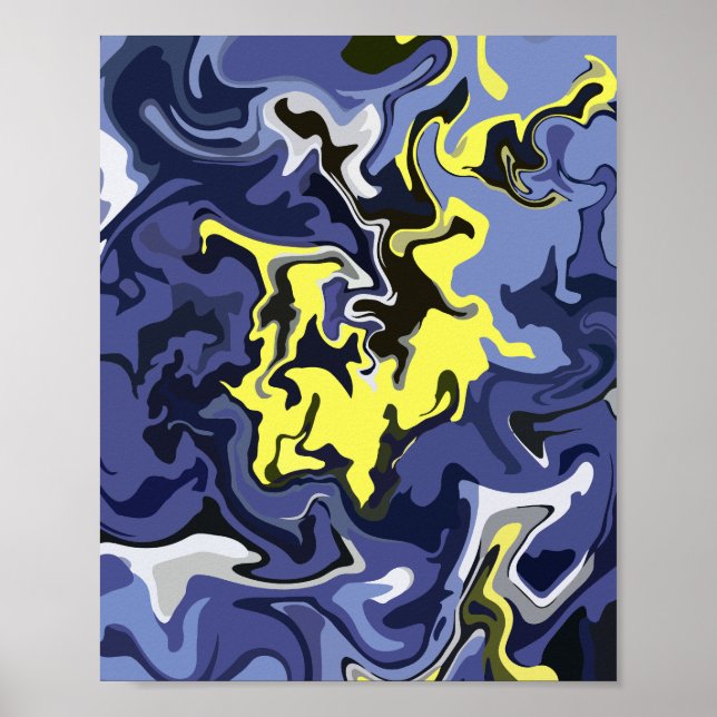 Poster Fluxo etéreo de Amarelo e Azul (Frente)
