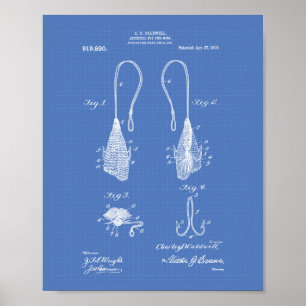 Poster Fly Fish Hook 1909 Patent Art Blueprint