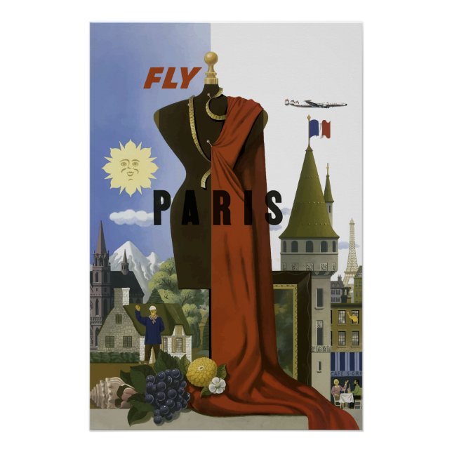 Póster Fly Paris France Viagens vintage (Frente)