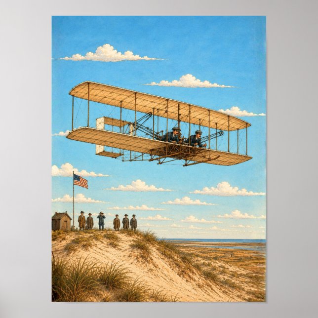 Poster Flyer dos Irmãos Wright Sobre Kitty Hawk (Frente)
