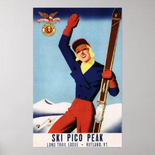 Póster Flyer Flexível Pin-Up Skiing Girl