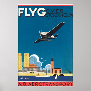 Póster FlyG sobre Viagens vintage de Estocolmo