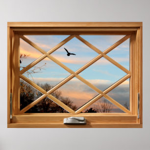 Poster Flying Bird Country View Faux Faaux Window