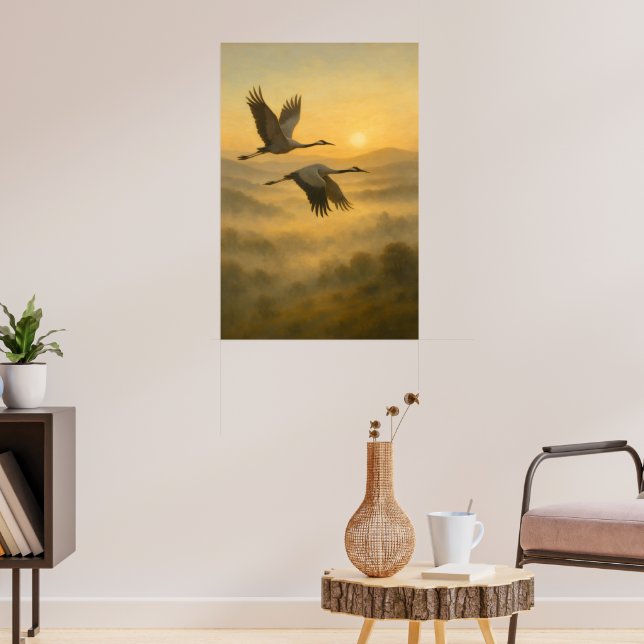 Poster Flying Cranes at Sunset – Serene Nature Wall Art (Sala de Estar 3)