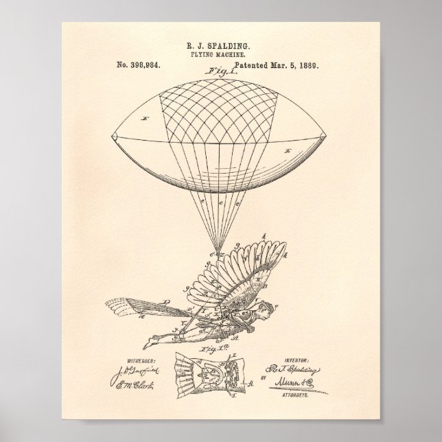 Póster Flying Machine 1889 Patent Art - Old Peper (Frente)
