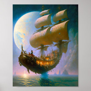 Poster Flying Ship Fantasy Art