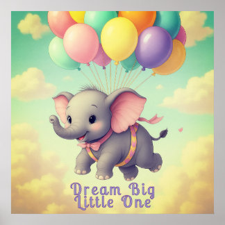 Poster Flyng Baby Elephant com citação personalizada, Nur