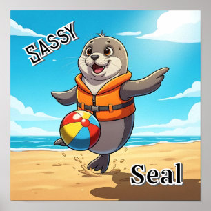 Poster Foca Atrevida Arte Fofa de Desenho Animado para