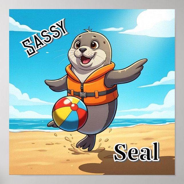 Poster Foca Atrevida | Arte Fofa de Desenho Animado para  (Frente)