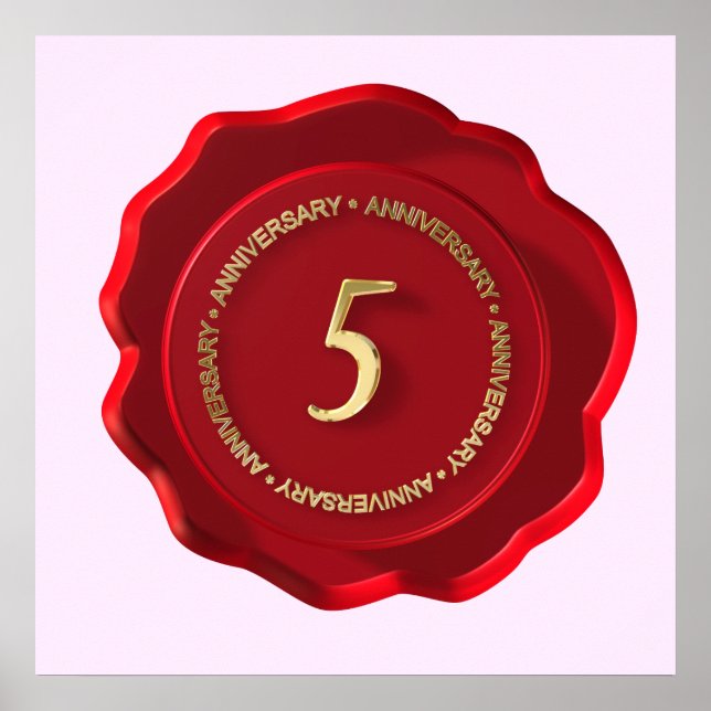 Póster foca de cera vermelha de 5 aniversário (Frente)