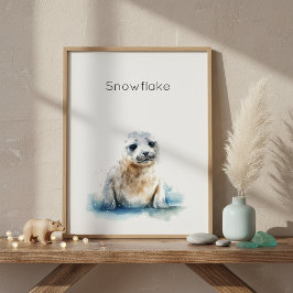 Poster Foca Filhote em Aquarela Encantadora, personalizad