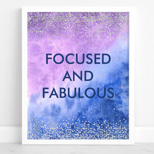 Poster Focado e Fabuloso Citação Personalizada de Aquarel