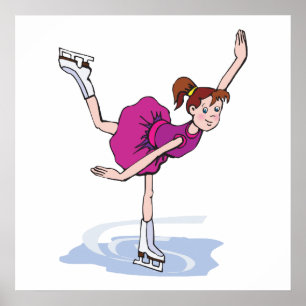Póster fofinha de esqui de menina girando
