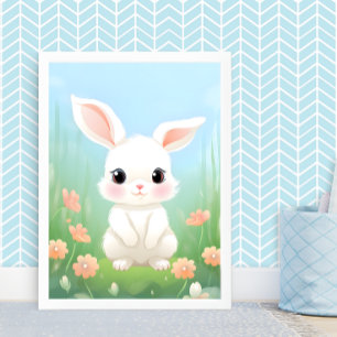 Poster Fofinho Meadow: Coelho Bebê nas Flores da primaver