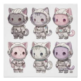 Póster Fofinhos Astronautas Gatinhos Kawaii Tripulação