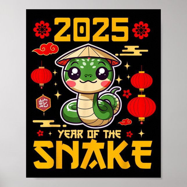 Poster Fofo Ano 2025 da Cobra Feliz Ano Novo Chinês (Frente)