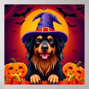 Poster 🎃 Fofo Cachorro Desenho Animado Dia das Bruxas As