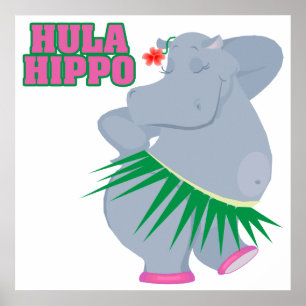 Poster fofo e bobo luau hula hippo